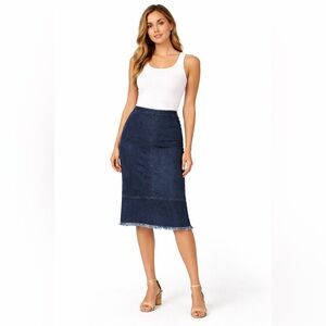 Harold’s Dark Wash Denim Midi Skirt‎ – Frayed Hem Size 6 Classic with Edge